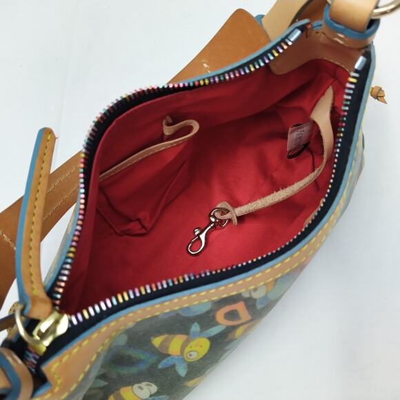 Dooney & Bourke Multicolor Bees Coated Canvas Leather Trim Hobo Shoulder Bag - Picture 15 of 16